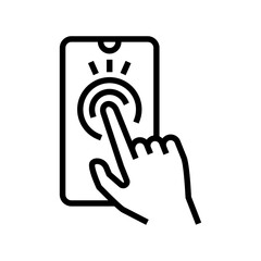 touchscreen hand interaction augmented reality line icon vector illustration