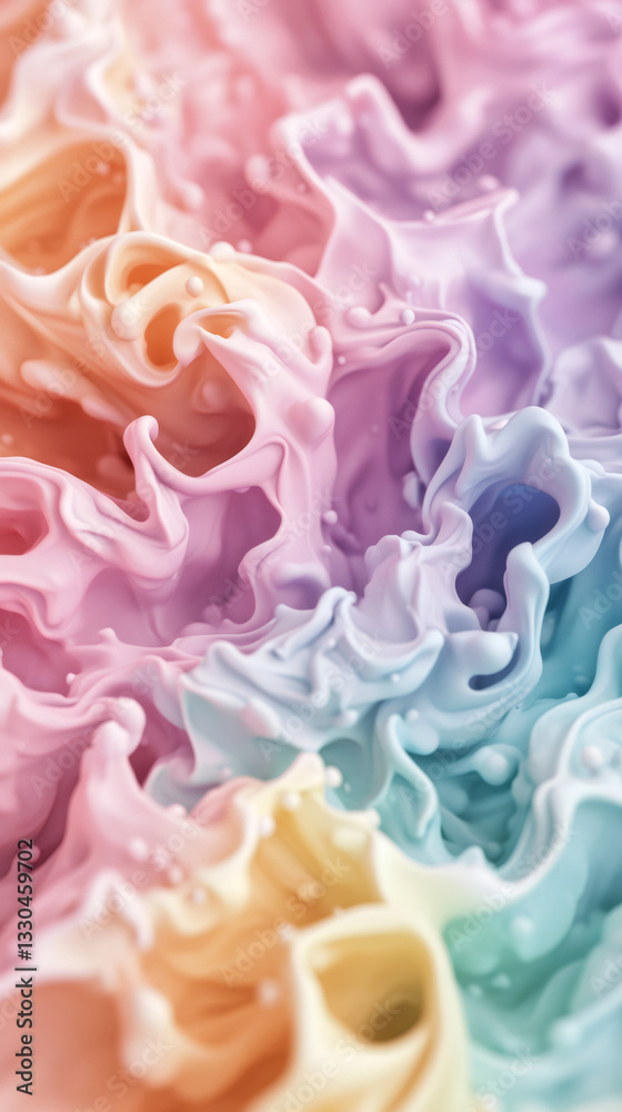 Poster swirling pastel colors creating abstract shapes, perfect for backgrounds and designs with a soft and