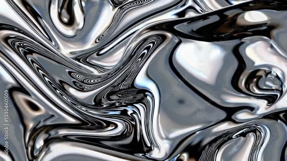Wall mural a dynamic liquid metallic silver abstract texture with smooth, reflective swirls and fluid motion cr