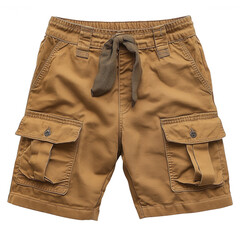 A casual pair of cargo shorts with multiple pockets isolated on white background.PNG