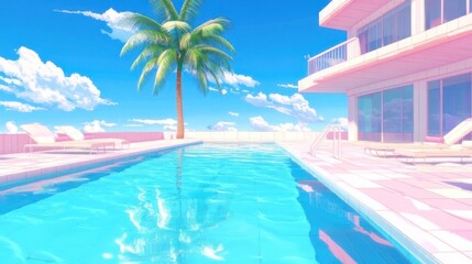 Fototapeta premium Pastel paradise pool scene