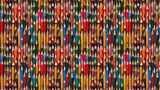 A seamless video pattern featuring a colorful and vibrant arrangement of sharpened pencils.