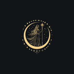 Nyx goddess of night greek mythology design vector template illustration
