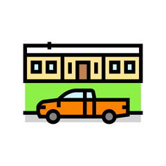 pickup truck parked nearby mobile home color icon vector illustration
