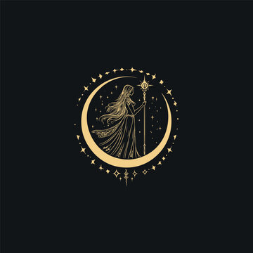 Nyx goddess of night greek mythology design vector template illustration