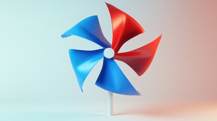 Colorful Windmill Spinning Against Gradient Background  Vibrant Red and Blue Blades Minimalis