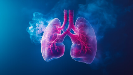 Detailed Lungs Anatomy In Pink Blue Smoke Clouds Abstract Medical