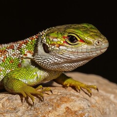 Obraz premium Striking lizard resting on a rock with detailed textures and colors highlighting its natural beauty