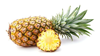 Ripe golden pineapple isolated on white