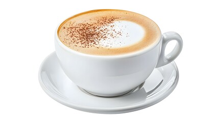 Side view of Hot cappuccino coffee in a white