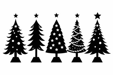 Obraz premium christmas tree set line art silhouette vector illustration