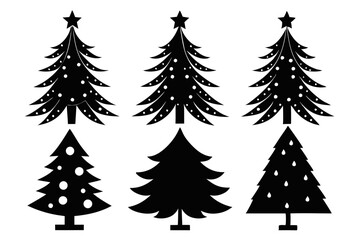 christmas tree set line art silhouette vector illustration
