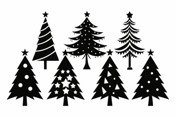 christmas tree set line art silhouette vector illustration
