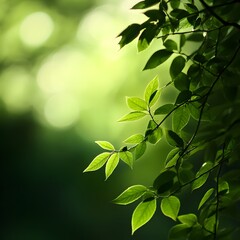 Obraz premium Bright green leaves shimmering in natural light outdoors, selective focus
