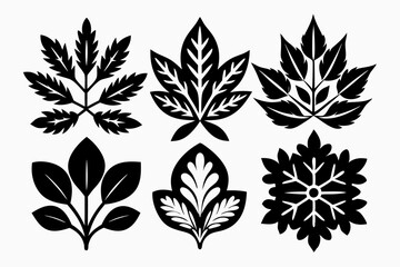 decorative leaf set line art silhouette vector illustration