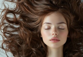 Obraz premium The brunette girl has long and shiny wavy hair and the beautiful model has a curly hairstyle