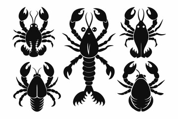 lobster set line art silhouette vector illustration