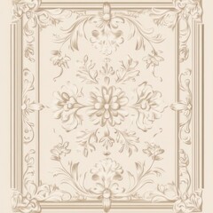 Obraz premium Elegant, symmetrical, decorative, light beige, framed floral design