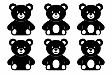teddy bear sign set line art silhouette vector illustration