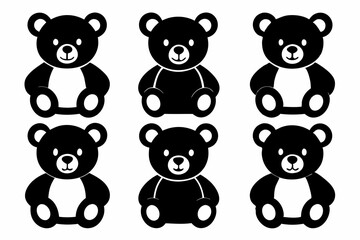 teddy bear sign set line art silhouette vector illustration