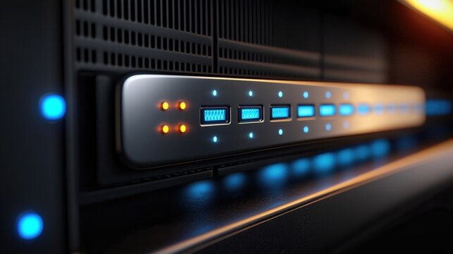 Compact KVM switch integrated into high-tech server rack within a meticulously organized data center