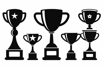trophy set line art silhouette vector illustration