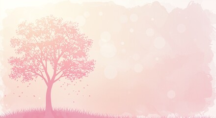 Blossoming pink tree surrounded by soft pastel colors and gentle bokeh lighting creates a serene spring atmosphere depicting nature's beauty
