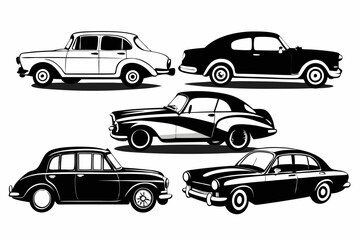 Fototapeta premium vintage classic car set line art silhouette vector illustration