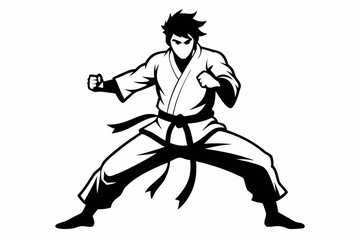 Fototapeta premium karate man line art silhouette vector illustration