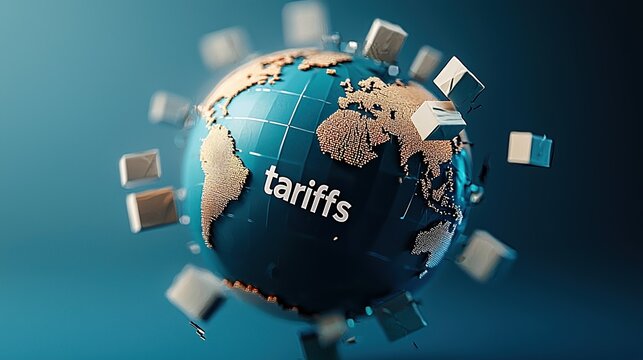 Conceptual globe showcasing global issues related to tariffs and sanctions impacting trade and geopolitical relations