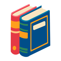 Two books stacked on top of each other. The books are blue and red. The blue book is on the bottom and the red book is on top