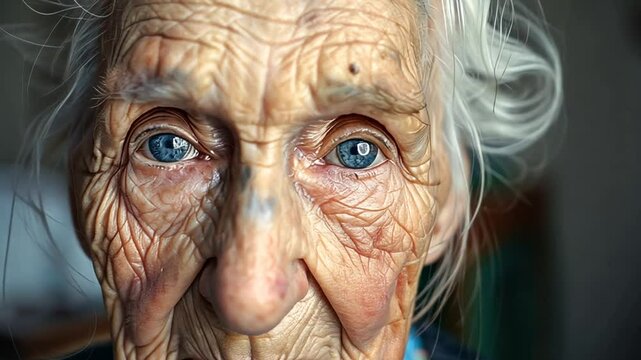 Portr&auml;t einer &auml;lteren Frau mit weisen Augen und Falten