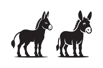 Silhouette icon of  two Cartoon Styel Donkey , isolated on a white background