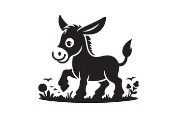  Silhouette icon of a Donkey , isolated on a white background