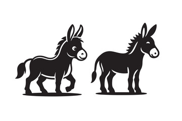  Silhouette icon of a Donkey , isolated on a white background