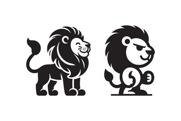  Set of Cartoon Styel Lion Silhouette , isolated on a white background