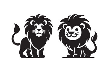  Set of Cartoon Styel Lion Silhouette , isolated on a white background