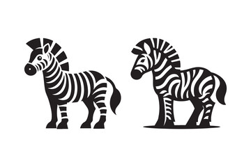  Set of Cartoon Styel Zebra Silhouette , isolated on a white background
