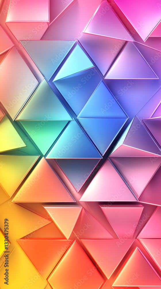 Aufkleber Metallic triangular elements creating iridescent geometric pattern, representing digital innovation and contemporary graphic design aesthetic