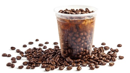 Delicious and refreshing iced coffee in plastic
