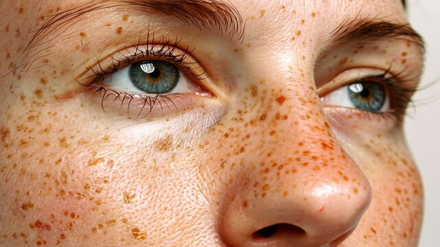 Nahaufnahme eines gesprenkelten Gesichts mit Sommersprossen
