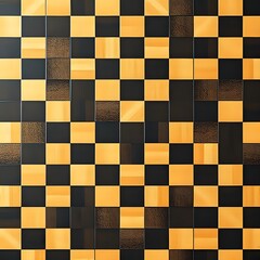 Fototapeta premium Abstract Geometric Tile Pattern, Yellow and Black Checkered Design, Modern Background, Mosaic Texture, Square Blocks.