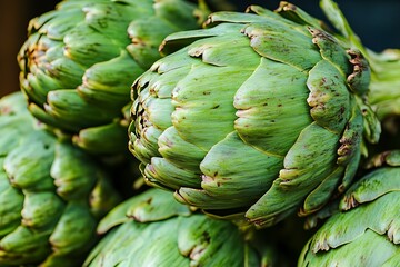 Fototapeta premium A close up shot featuring fresh green artichokes