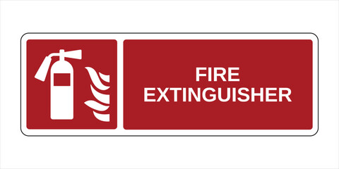 Red Fire Extinguisher Safety Sign, Fire Protection Safety Sign, Emergency Equipment with Horizontal Explanation - High Quality Vectorial Stock Image
