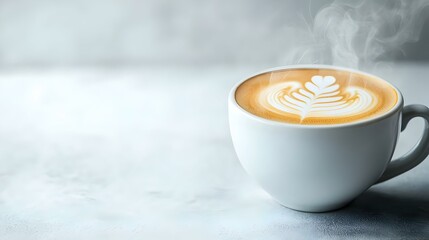 hot coffee in a classic ceramic mug with steam