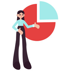 Girl Presenting a Pie Chart with Two Segments Vector