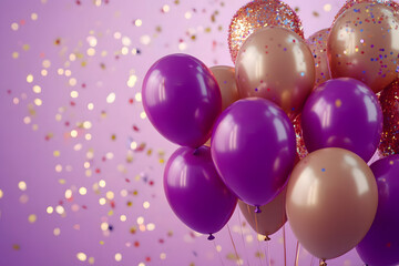 Balloons with confetti. Background template design with helium balloons for Party for Birthday and anniversary celebration, carnival. weddings and valentine's day and international women's day