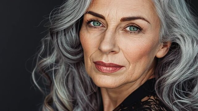 &Auml;ltere Frau mit grauen Haaren und eleganter Ausstrahlung