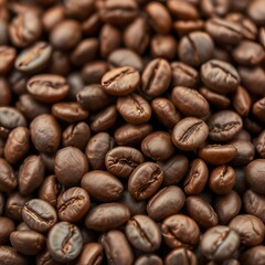 Naklejka premium Macro Close-Up of Roasted Coffee Beans Aromatic, Textured, and Perfect for Beverages, Espresso, and Coffee Shops.