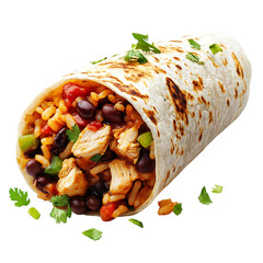 A Fresh Chicken Burrito with Rice Beans and Salsa Isolated on Transparent Background